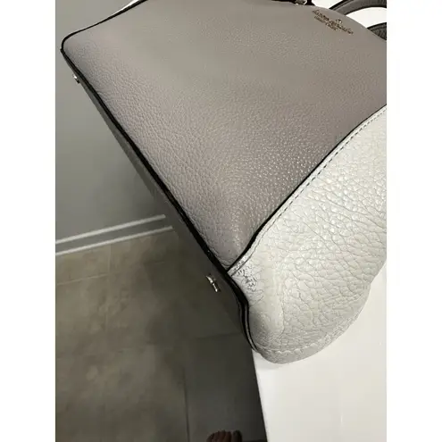 Kate Spade 3 Compartment Satchel Gray Cream Color Block Handbag Purse Crossbody