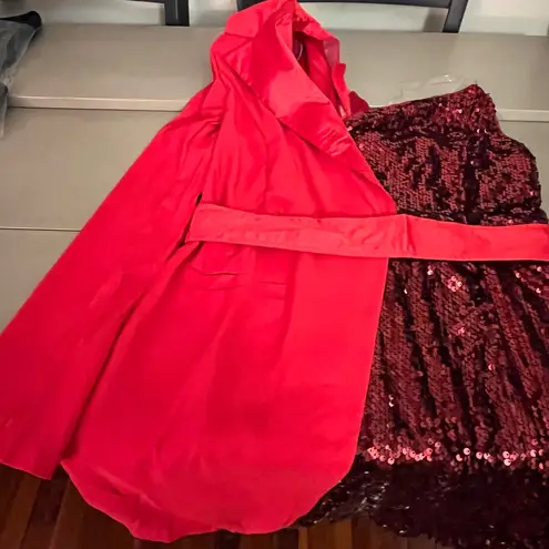 Women's Tuxedo One Shoulder Sequins Dress Size XL Red