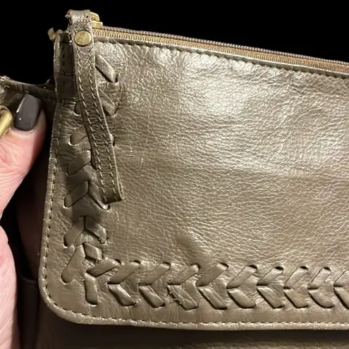 Great American leather works olive green whipstitch crossbody bag with a tassel