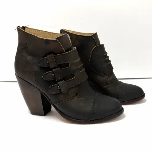 FREEBIRD by Steven Malbec Black Leather Ankle Boot Bootie Chunky Heel Size 7