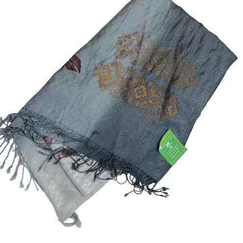 Handloom House silk floral saree stole scarf wrap Blue