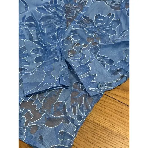 Susan Graver Sheer Floral Zip Up Shirt Jacket Size Small Blue Lightweight