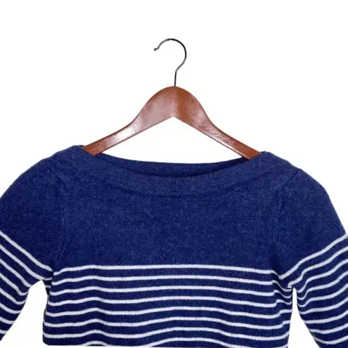 F&F Navy/White Nautical Striped Cashmere Knit Boatneck Pullover Sweater