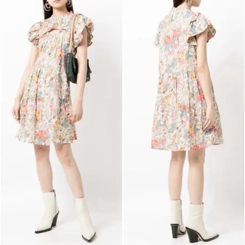 SEA NEW YORK Ines Pastel Floral Keyhole Mini Dress Ruffles Size 2