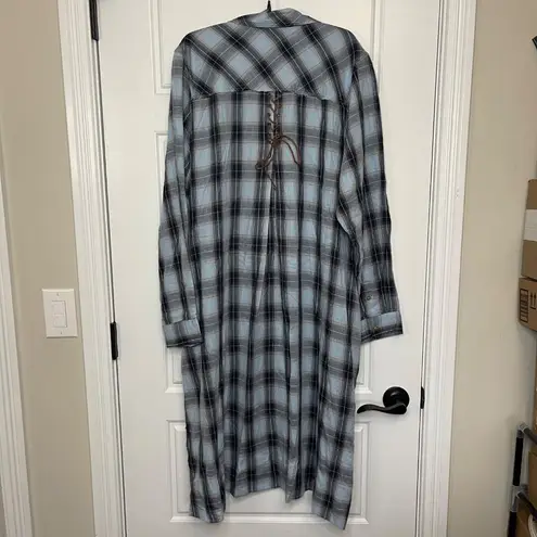 Democracy Plaid Shirt Dress Womens Plus Size 2X Blue Cotton Raw Edge Pockets