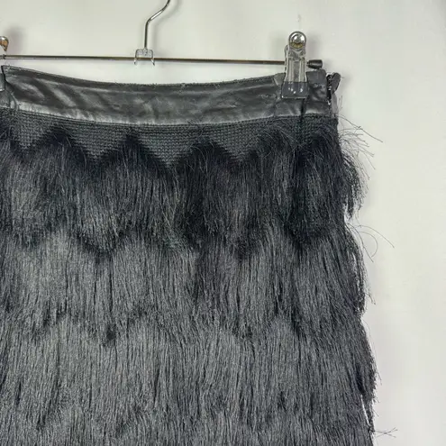 J.O.A. Black Layered Fringe Leather Waistband Flapper Mini Skirt XS - Image 4