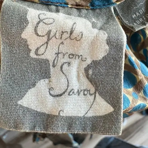 Girls From Savoy Halter Top Womens Size TWO Teal Geometric Silk Flowy Blue