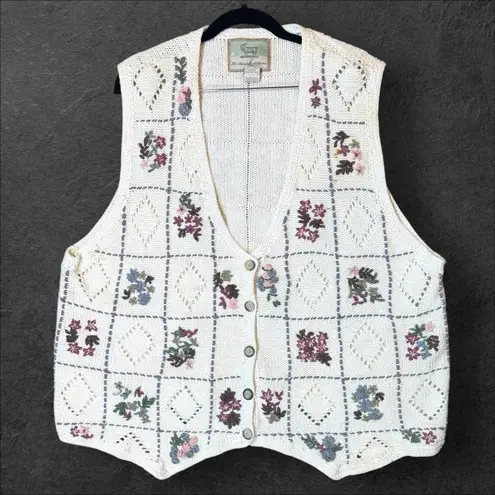Vintage Floral Cottage Patchwork Sweater Vest Size 18/20 Holiday Country Farm White