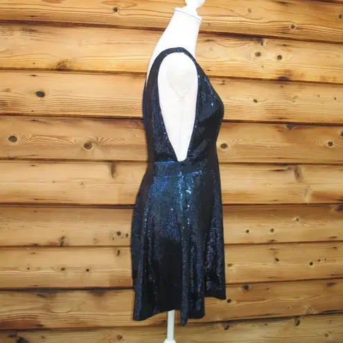 NBD  Navy Blue Starry Night Sequin Plunge Dress