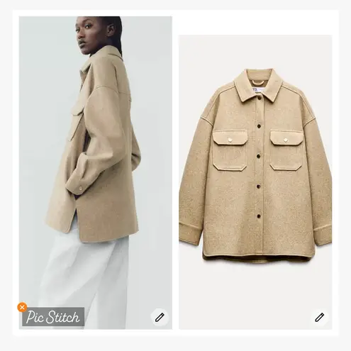 ZARA  Oversized Shacket Light Brown