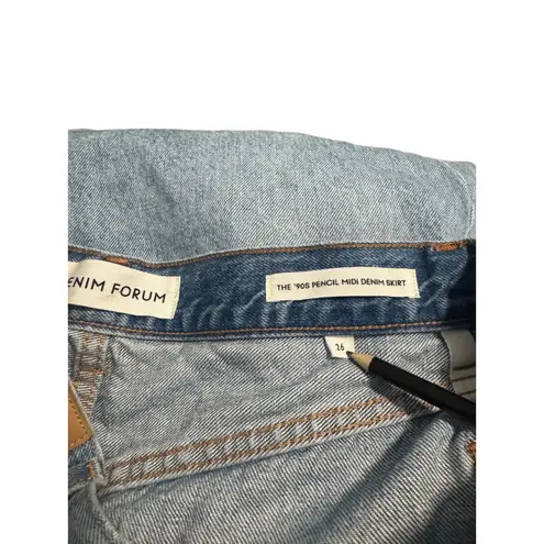 Denim Forum ’90s Carpenter Midi Pencil Skirt — Size 26 Blue