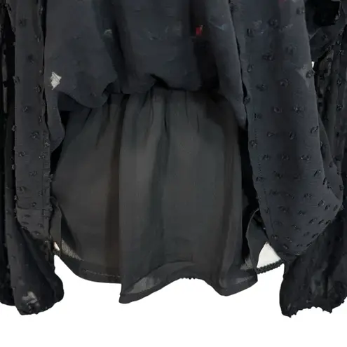 Savanna Jane Large Peplum Top Floral Embroidered Swiss Dot Lined Ruffled Crochet Black - Image 3