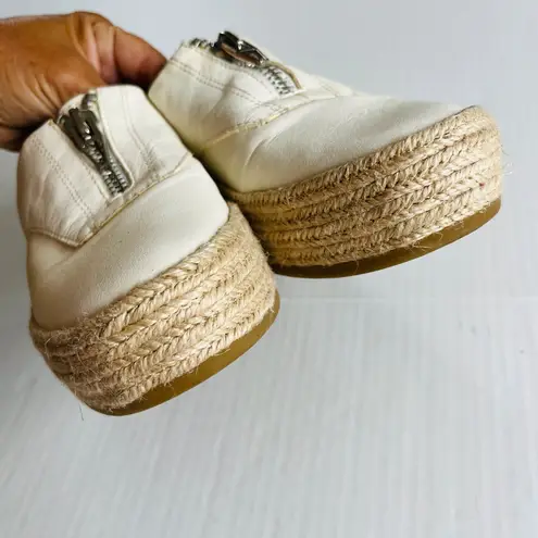 Dolce Vita Sz 6.5 White Leather Platform Espadrille Slip On Shoes Zipper Front