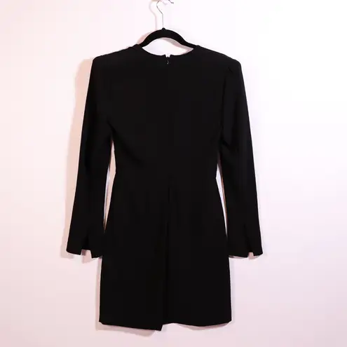 A.L.C. Mara Crepe V Neck Shoulder Pad Long Sleeve Pleated Mini Dress Black 4