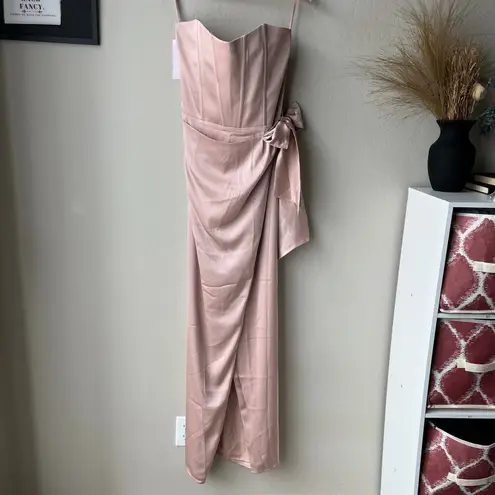 NEW V. Chapman Dress June Rose Pink Satin Strapless Corset Maxi Gown Size 12