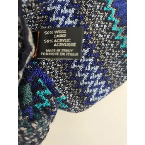 Missoni Zigzag Wool Blend Poncho Cape Blue Green Grey Fringe Italy Womens OS
