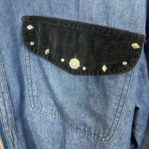 MURATI Vintage Denim Jacket size M Blue Black Studded Velvet Embellished Size M