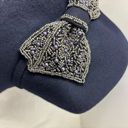 Something Special Elegant Navy Hat with Beaded Bow 100% wool felt Blue