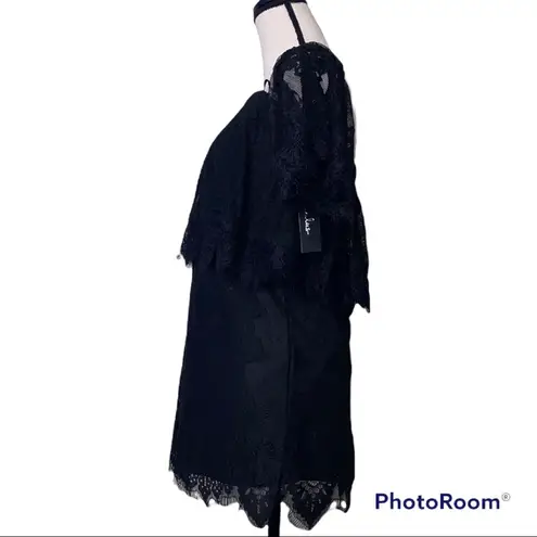 Be My Sweetheart medium black eyelash lace off the shoulder bodycon dress NWT