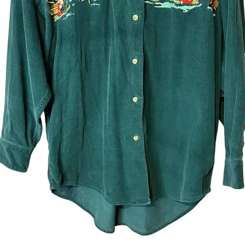 Vintage Basic People Everywhere Reindeer Christmas Holiday Sot Corduroy Shirt M Green Size M