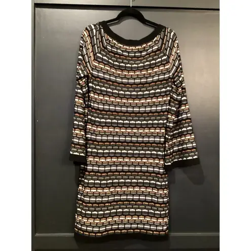 Laundry by Shelli Segal Laundry Shelli Segal Wool Metallic Neutral Knit Stripe Long Sleeve Sweater Dress