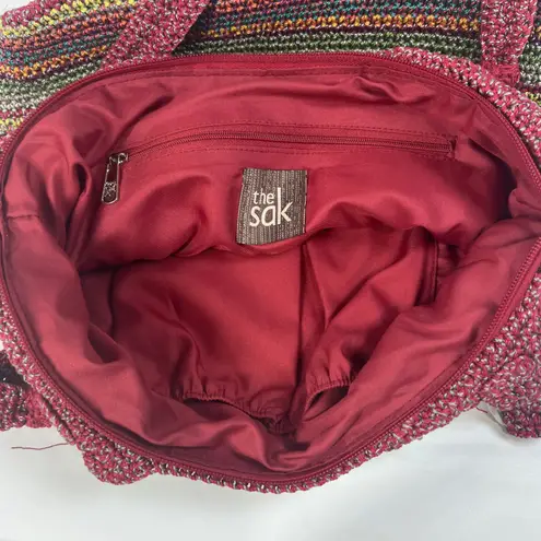 The Sak Crochet Shoulder Bag Multicolor Red Strap Boho Tote Purse Handmade Look