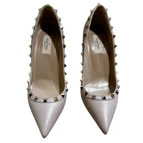 Valentino Garavani Rockstud Pumps Blush Pink Gold Studded Leather Heels 39.5