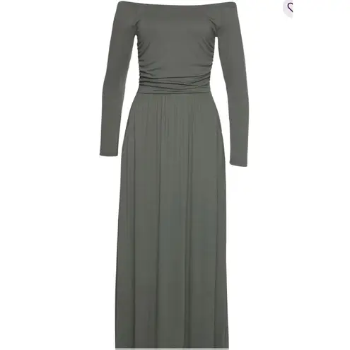 Lascana Olive Green Off Shoulder Long Sleeve Maxi Dress with Pockets US 10