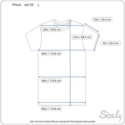 skirt set short sleeve Blouse swing skirt floral green blue purple Size L