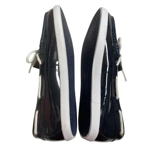 Cole Haan Cole Hann Navy Blue Shiny Patent Leather‎ Boat Shoes w/ White Laces