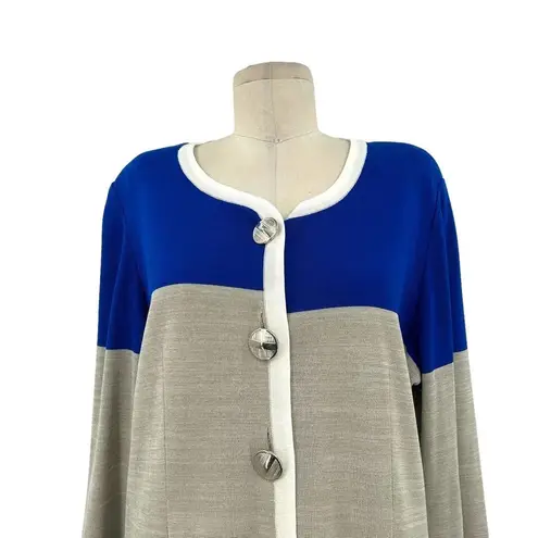 Misook Exclusively Cardigan Blazer Royal Blue Gray Stripe Button Front Size XL - Image 2