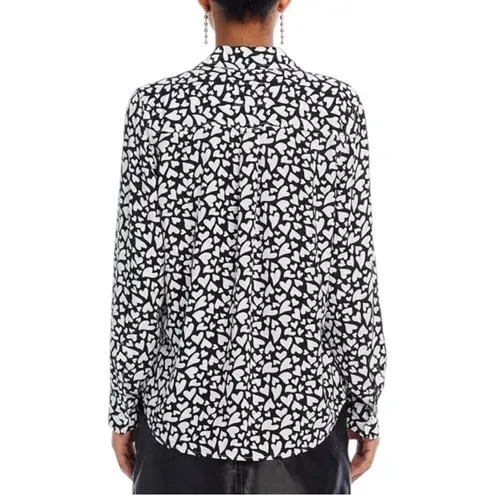 Rails Kathryn Button Up Shirt LN Black / White Heart Print Collared L/S Small