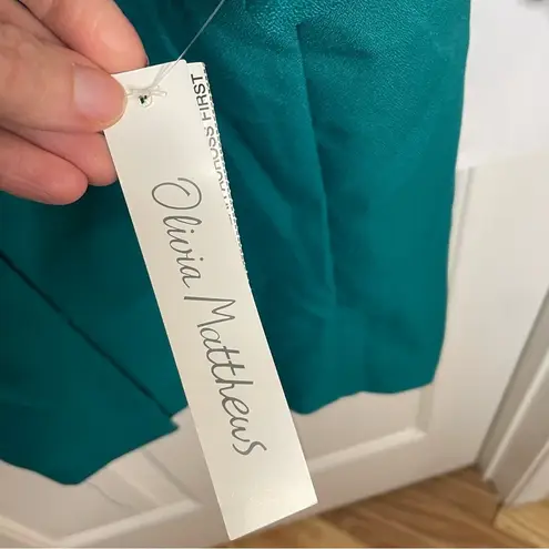 Olivia Matthews Teal Long Suit Jacket Size 12 NEW Deadstock rosette lapel