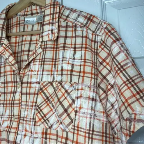 Erika Plaid Cotton Button up Orange Brown Beige Short Sleeve Shirt…
