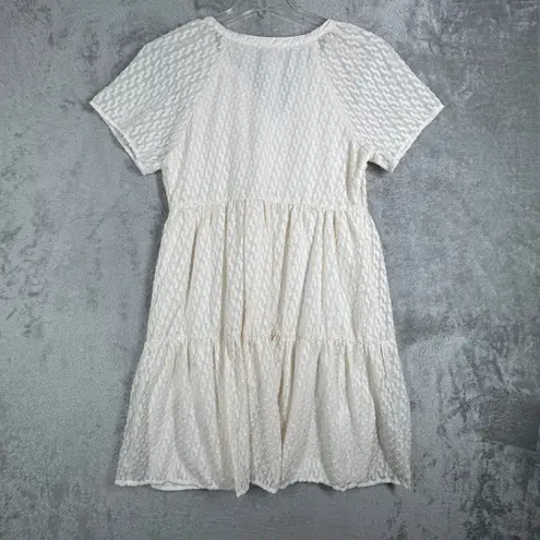 Skies Are Blue Cream Textured Tiered Dress Women M Short Sleeve Boho Cottagecore