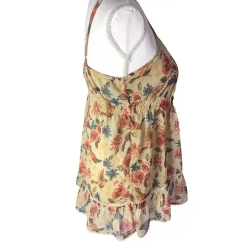 Decree Vintage Floral Print Babydoll Lace Detail Tank Top