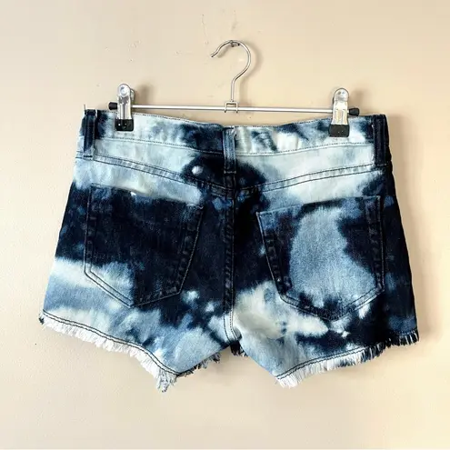 Bebe  | Bleach Splattered Tie Dye Fringe Denim Jean Shorts Sz 26