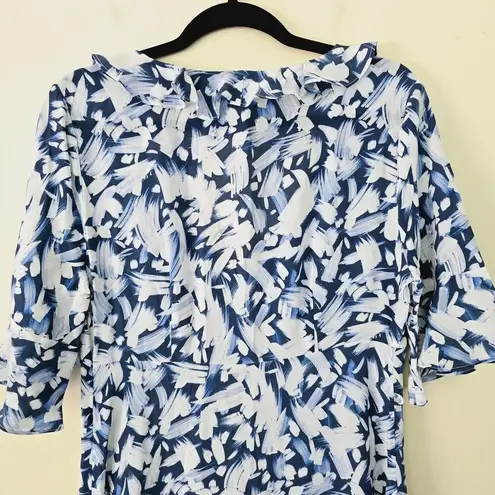 Tyler Boe Isabella Blue White Print Ruffle Silk Midi Dress Women's Size M Size M