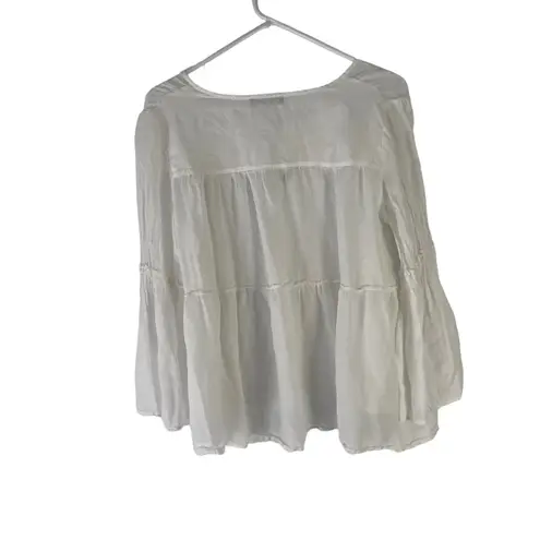 Revolve Maven West Women's Size XS White Sheer Ruffle Flowy Tiered Blouse