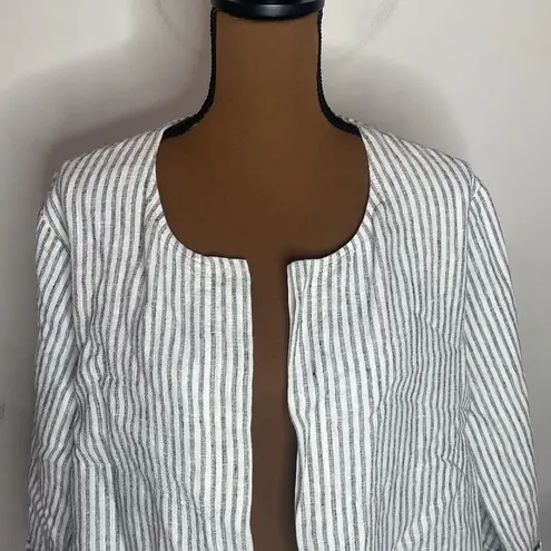 Poetry UK 100% linen striped boxy open front blazer jacket size 6