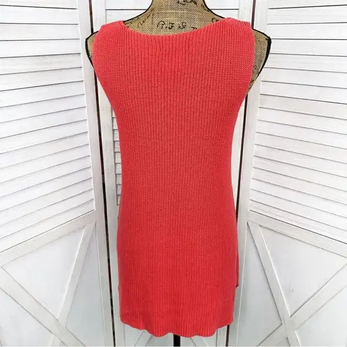 Spiegel Vintage Waffle Knit Sleeveless Tunic Sweater Coral Orange Medium