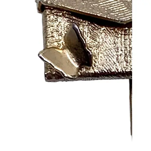 Vintage Womens Lapel Stick Pin Gold Tone Metallic Envelope Butterfly Detail