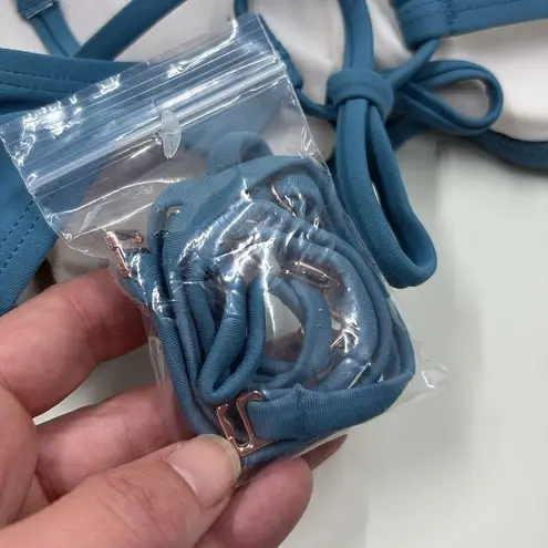 Hula Honey Fringe Accented Solid Color Bandeau Juniors Bikini Top XS NWT Blue