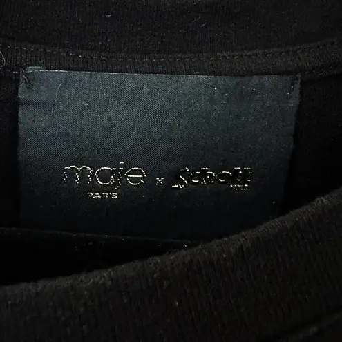Maje X Schott Embroidered Sequined Crew Neck T-Shirt Womens Black Size 2 M