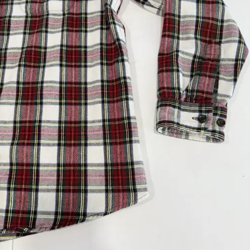 LL Bean Womens Red White Scotch Plaid Flannel Button Up Shirt Size MEDIUM