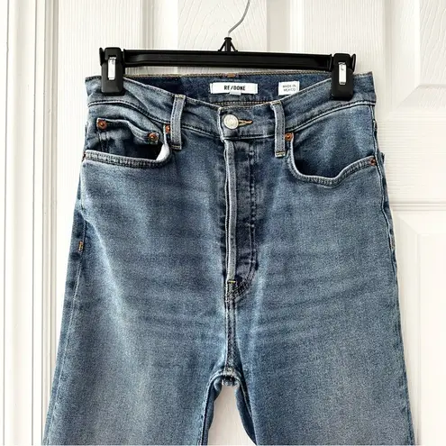 RE/DONE  The 70s Ultra High Rise Stove Pipe Denim Jeans 27 Medium 3 Blue Wash