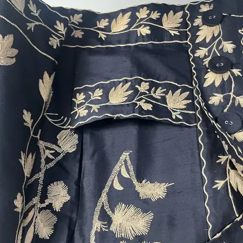 Isda & Co. Embroidered 100% Silk Short Blazer Jacket Navy Blue size medium