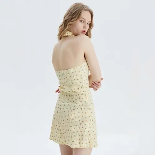 Cider M Ditsy Lapel Halter Dress Khaki NWT