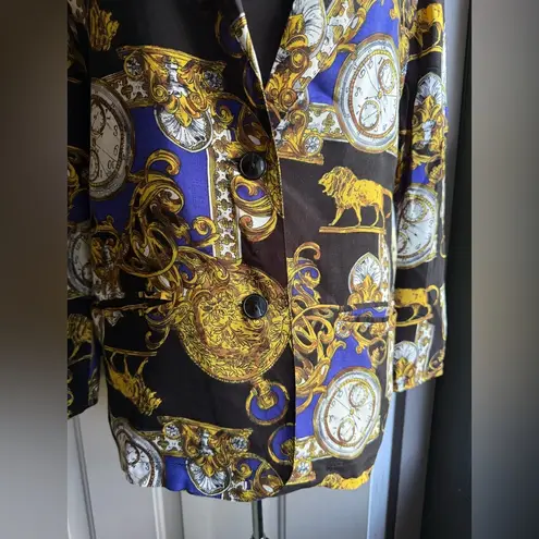 Vintage Patina International lions of time motif oversized blazer, size small Gold