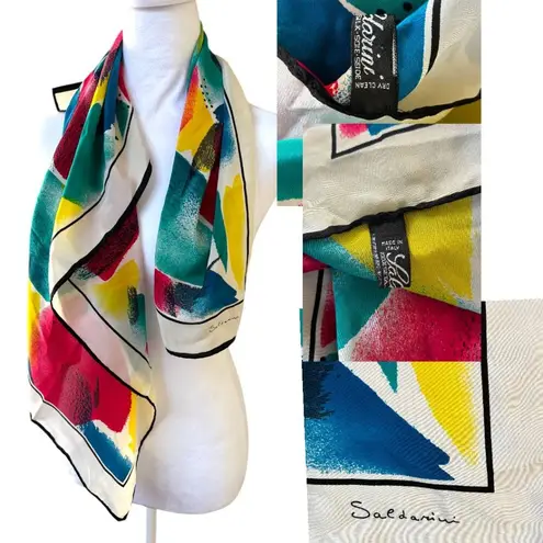 RARE ABSTRACT COLORFUL SALDARINI 100% SILK SCARF MADE IN ITALY White